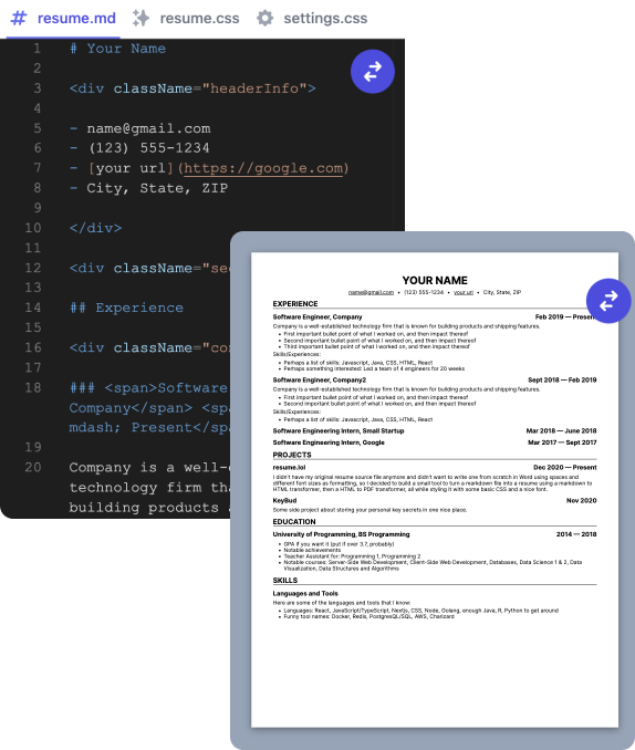 Resume.lol mobile editor interface